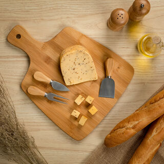 Bamboo Cutting Board With Handle And 3 Cheese Knives