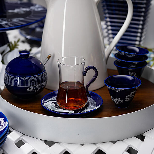 Dallaty blue glass and porcelain Tea and coffee cups set 21 pcs image number 0