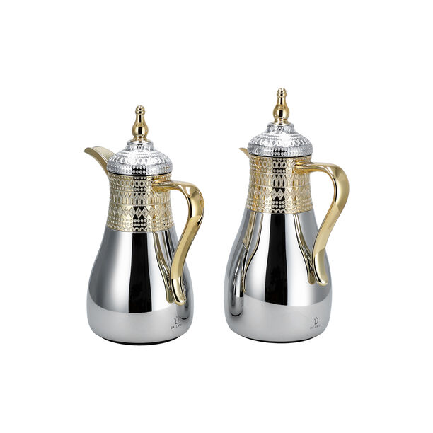 Dallaty jambiyah set of 2 gold & silver steel vacuum flask image number 1