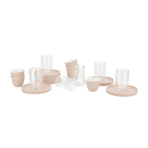Dallaty beige glass and porcelain Tea and coffee cups set 18 pcs image number 1