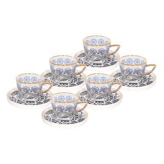 La Mesa blue glass and porcelain tea cups set 12 pcs