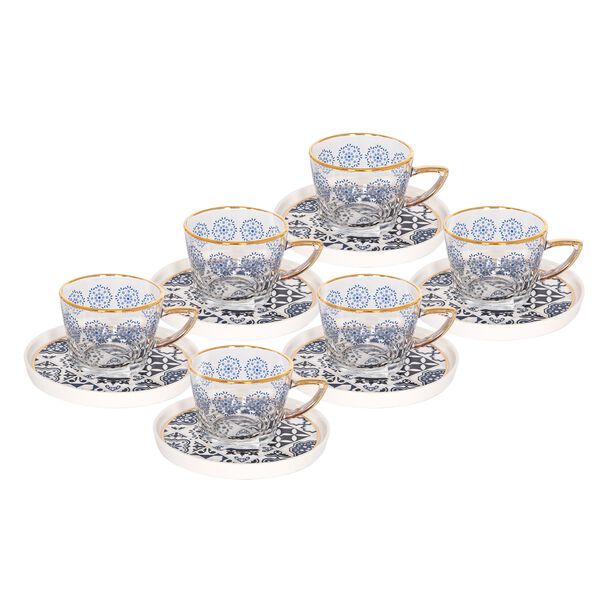 La Mesa blue glass and porcelain tea cups set 12 pcs image number 0