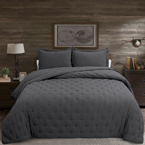Cottage 2Pcs Twin Size Comforter Set, Dark Grey, 180*220Cm image number 0