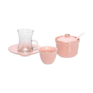 Zukhroof pink porcelain and glass Tea and coffee cups set 20 pcs