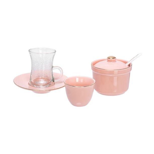 Zukhroof pink porcelain and glass Saudi tea and coffee cups set 20 pcs image number 1