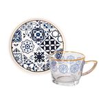 La Mesa blue glass and porcelain tea cups set 12 pcs image number 1