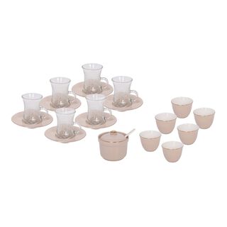 Zukhroof beige porcelain and glass Tea and coffee cups set 20 pcs