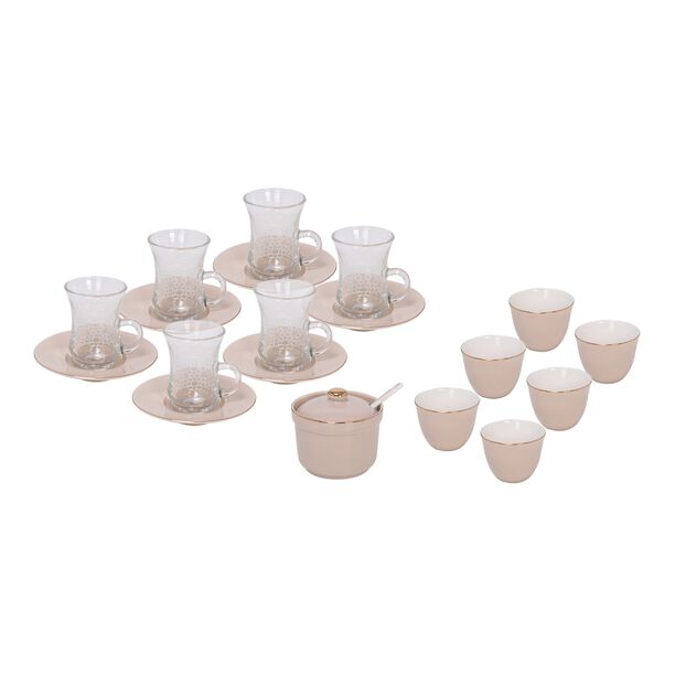 Zukhroof beige porcelain and glass Tea and coffee cups set 20 pcs image number 0