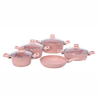 Alberto 9 Pieces Granit Cookware Set Pink Stone