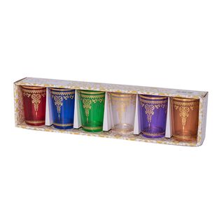 Colored Moroccan glass tea cups set 6 pcs