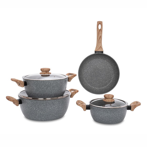 Alberto 7 Pieces Non Stick Forged Aluminum Cookware Set With Glass Lid Grey Color image number 1
