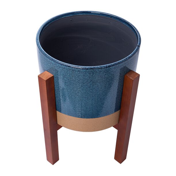 Ceramic Blue Planter With Stand 13.5" image number 2