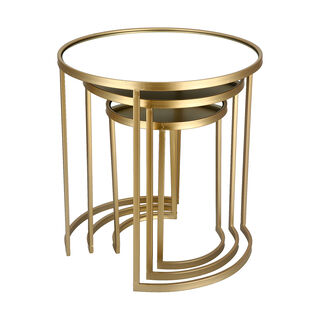 3 piece gold metal round side tables set