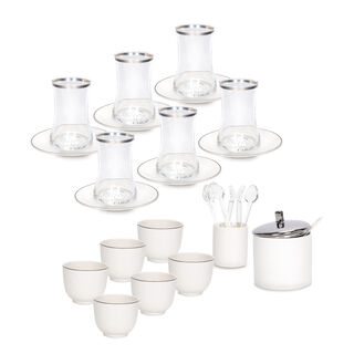 Dallaty white glass and porcelain Tea and coffee cups set 28 pcs