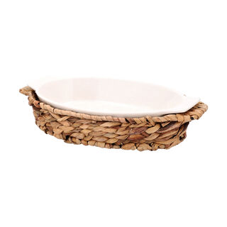 Porcelain Oval Dish With Rattan Basket