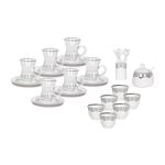 La Mesa white and silver porcelain and glass tea and coffee cups set 28 pcs image number 1