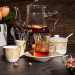 Zukhroof white with gold prints Ottoman tea and coffee cups set 28 pcs image number 0