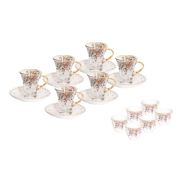 La Mesa white porcelain and glass tea and coffee cups set 18 pcs image number 0