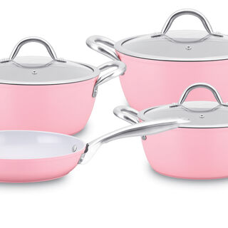 7Pcs Forged Cookware Set With Ceramic Coating Inside Pink