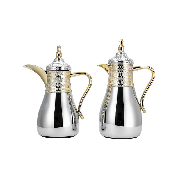 Dallaty jambiyah set of 2 gold & silver steel vacuum flask image number 0