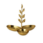 ARABESUE TRIPPLE OVAL BOWL CONDIMENT SET WITH EVERGREEN LEAF SMALL9*9*8.5 Cm image number 2
