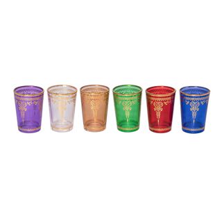 Colored Moroccan glass tea cups set 6 pcs