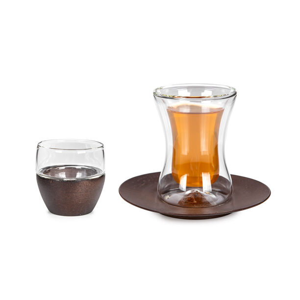 Dallaty glass and wood Saudi tea and coffee cups set 18 pcs image number 3