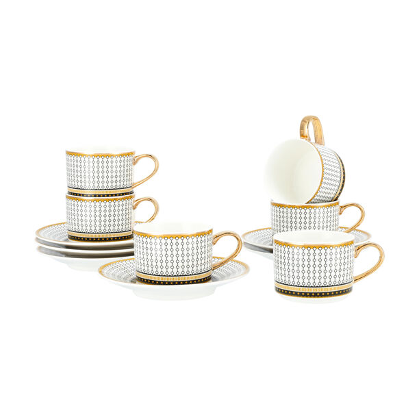 La Mesa white and black porcelain English tea cups set 12 pcs image number 0