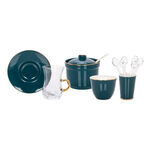 Zukhroof dark green porcelain and glass Tea and coffee cups set 28 pcs image number 2