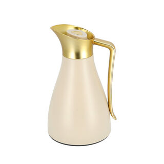Dallaty steel vacuum flask beige with matt golden handle 1L