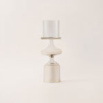 Homez aluminium & glass silver and white candle holder 14*44 cm image number 2
