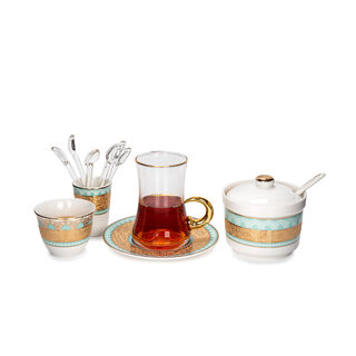 Dallaty white with fayrouz and gold prints Tea and coffee cups set 28 pcs