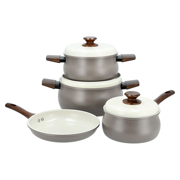 7 Piece Alberto Ceramic Cookware Set Belly Shaped With Cream Lids image number 1