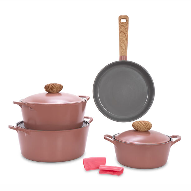 Neoflam Retro 7 Pieces Ceramic Cookware Set Pink image number 1
