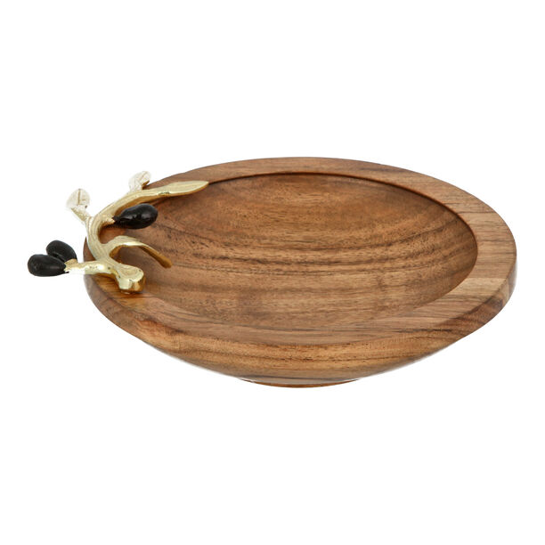 Wooden Round Dish With Olive Decoration Small ( Single Decoraction ) 16Cm image number 1