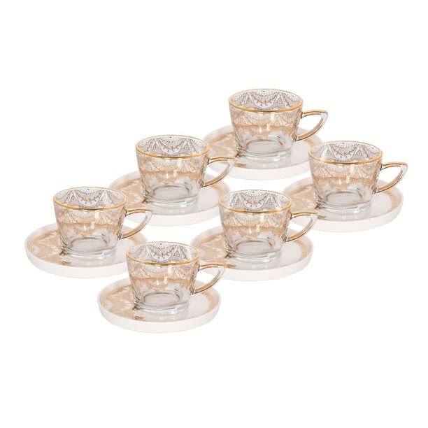 La Mesa gold glass and porcelain tea cups set 12 pcs image number 0