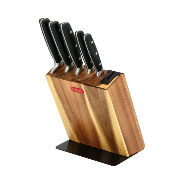 5 Piece Alberto Knives Set Acacia Wood Knife Block With 5 Steel Knives Set And Sharpner image number 3