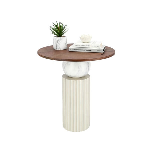 Side Table Wood And Marble Dia 55* Ht: 60 Cm image number 2
