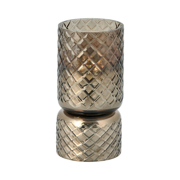 Glass Diamond Candle Holder Cut Silver Dk Brown  image number 1