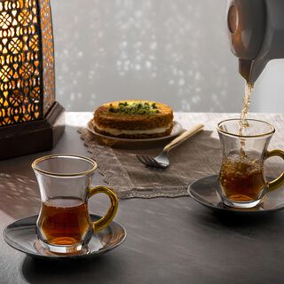 طقم أكواب شاي 12 قطعه تصميم رخام لون فضي/ذهبي من لاميسا