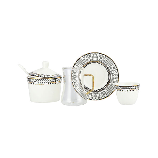 Dallaty white glass and porcelain Saudi tea and coffee cups set 18 pcs image number 1