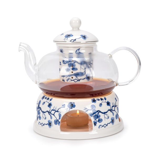 La Mesa white porcelain and glass tea pot and warmer image number 3