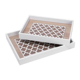 Wooden Serving Trays Set 2 Pieces White Morrocan Pattren
