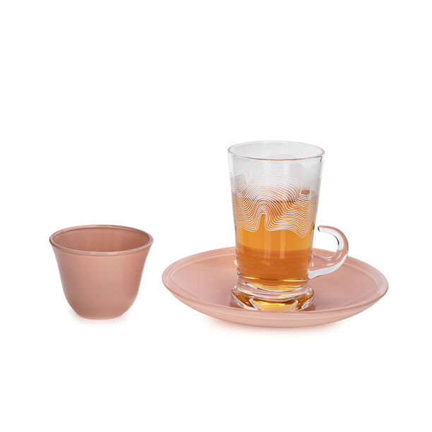 Dallaty peach porcelain and glass Saudi tea and coffee cups set 18 pcs image number 3