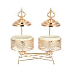 2 pieces Round Food Warmer Set With Candle Stand Gold 12 cm image number 1