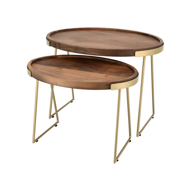 Wooden Oval Side Table Set 2 Pieces image number 1