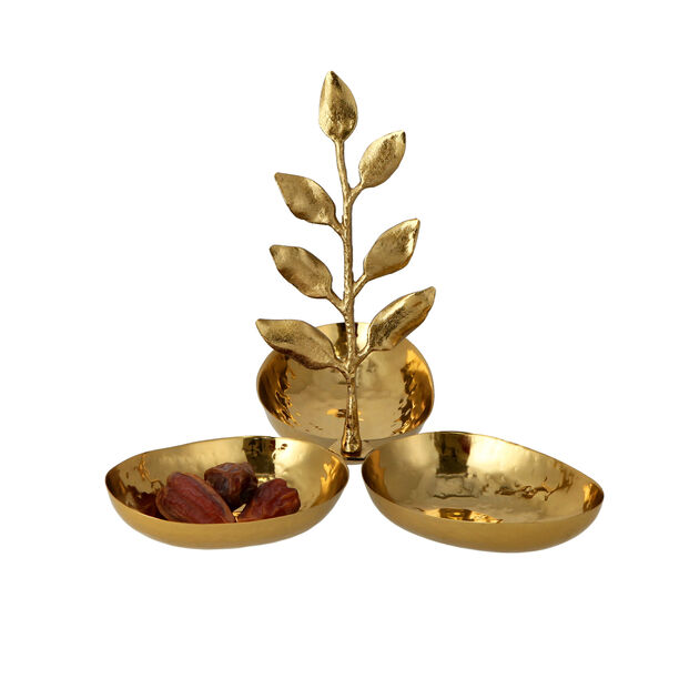 ARABESUE TRIPPLE OVAL BOWL CONDIMENT SET WITH EVERGREEN LEAF SMALL9*9*8.5 Cm image number 1