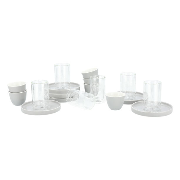 Dallaty grey glass and porcelain Tea and coffee cups set 18 pcs image number 1