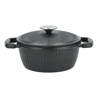 7 Piece Alberto Granite Cookware Set Black With Metal Cover