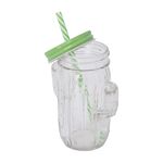 Glass Jar 450Ml With Straw Cactus Shape Clear Body image number 1